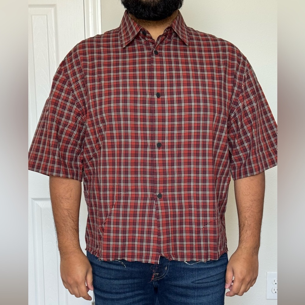 Zara Men's Red and Black Plaid Button Down Shirt